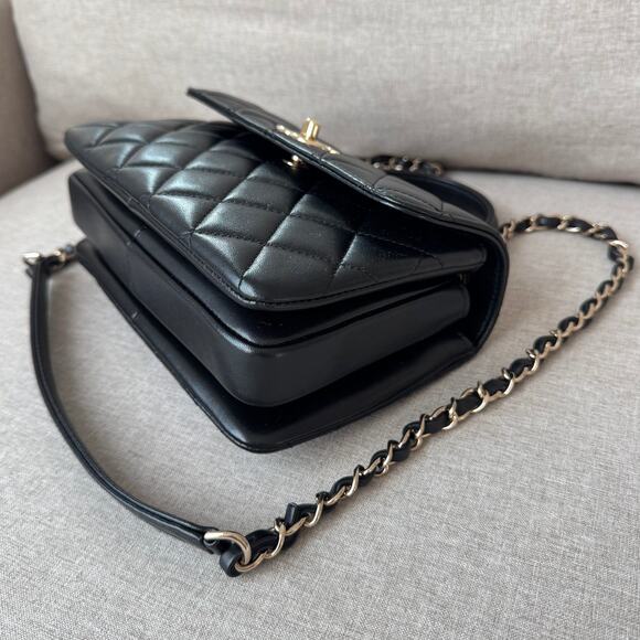 CHANEL Black Lambskin Mini Trendy CC Flap Top Handle Bag Matelasse Leather Gold - Picture 4 of 11